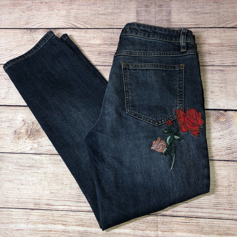 Free People Four Seasons Embroidered Rose Jeans